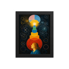 Hilma af Klint temple diagrams in visionary trance framed print on a plain backdrop in size 8"x10".