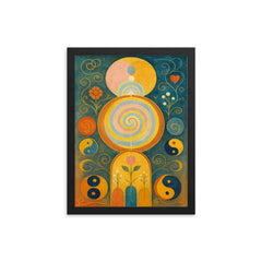 Hilma af Klint temple paintings and symbols framed print on a plain backdrop in size 12"x16".