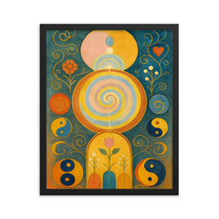 Hilma af Klint temple paintings and symbols framed print on a plain backdrop in size 16"x20".