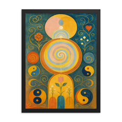 Hilma af Klint temple paintings and symbols framed print on a plain backdrop in size 18"x24".
