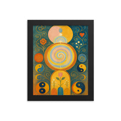 Hilma af Klint temple paintings and symbols framed print on a plain backdrop in size 8"x10".