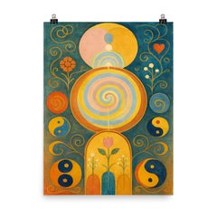 Hilma af Klint temple paintings and symbols poster on a plain backdrop in size 8"x10".
