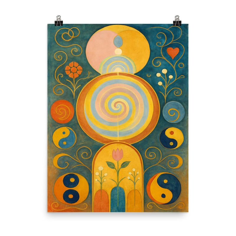 Hilma af Klint temple paintings and symbols poster on a plain backdrop in size 8