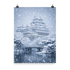 Himeji Castle in blizzard silence poster on a plain backdrop in size 8"x10".