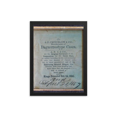 Hinge Patented October 14, 1856 and April 21, 1857 framed print on a plain backdrop in size 12"x16".