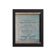Hinge Patented October 14, 1856 and April 21, 1857 framed print on a plain backdrop in size 8"x10".