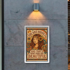 Hippie boho chic design with the words 'She was herself and that's what made her beautiful' poster 2