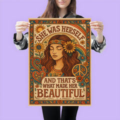 Hippie boho chic design with the words 'She was herself and that's what made her beautiful' poster 3