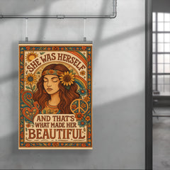 Hippie boho chic design with the words 'She was herself and that's what made her beautiful' poster 4