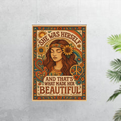 Hippie boho chic design with the words 'She was herself and that's what made her beautiful' poster 7