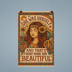 Hippie boho chic design with the words 'She was herself and that's what made her beautiful' poster 9