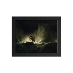 HMS 'Erebus' Passing Through the Chain of Bergs by Richard Brydges Beechey, 1842 framed print on a plain backdrop in size 8"x10".