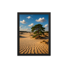 Hoge Veluwe Sand Drifts Netherlands framed print on a plain backdrop in size 12"x16".