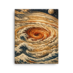 Hokusai style Great Red Spot on Jupiter canvas print on a plain backdrop in size 16"x20".