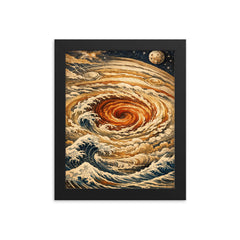 Hokusai style Great Red Spot on Jupiter framed print on a plain backdrop in size 8"x10".