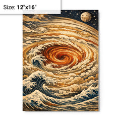 Hokusai style Great Red Spot on Jupiter metal print on a plain backdrop in size 12"x16".