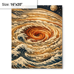 Hokusai style Great Red Spot on Jupiter metal print on a plain backdrop in size 16"x20".