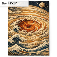 Hokusai style Great Red Spot on Jupiter metal print on a plain backdrop in size 18"x24".