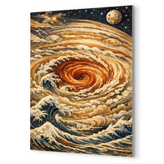 Hokusai style Great Red Spot on Jupiter metal print mockup