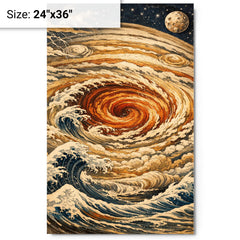 Hokusai style Great Red Spot on Jupiter metal print on a plain backdrop in size 24"x36".