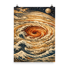 Hokusai style Great Red Spot on Jupiter poster on a plain backdrop in size 8"x10".