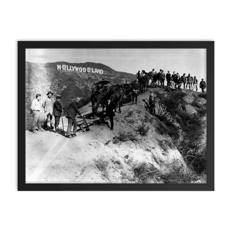 Hollywood Sign, 1923 framed print on a plain backdrop in size 18
