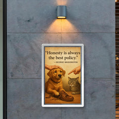 Honest dog admits chewing shoes and is forgiven George Washington honesty best policy lying poster 2
