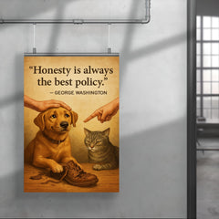Honest dog admits chewing shoes and is forgiven George Washington honesty best policy lying poster 4