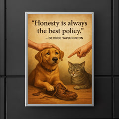 Honest dog admits chewing shoes and is forgiven George Washington honesty best policy lying poster 5
