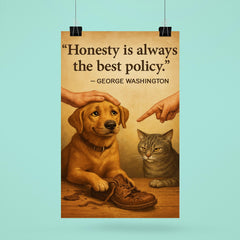 Honest dog admits chewing shoes and is forgiven George Washington honesty best policy lying poster 6
