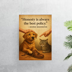 Honest dog admits chewing shoes and is forgiven George Washington honesty best policy lying poster 7
