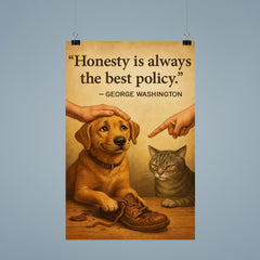 Honest dog admits chewing shoes and is forgiven George Washington honesty best policy lying poster 9
