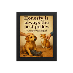 Honesty best policy George Washington dog forgiven for chewing shoes framed print on a plain backdrop in size 8"x10".