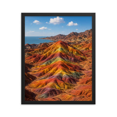 Hormuz Island Rainbow Hills Iran framed print on a plain backdrop in size 16"x20".