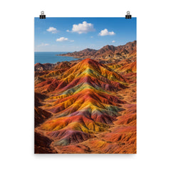Hormuz Island Rainbow Hills Iran poster on a plain backdrop in size 8"x10".