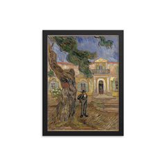 Hospital at Saint-Rémy-de-Provence by Vincent van Gogh, 1889 framed print on a plain backdrop in size 12"x16".