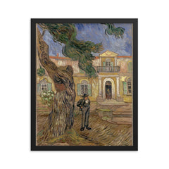 Hospital at Saint-Rémy-de-Provence by Vincent van Gogh, 1889 framed print on a plain backdrop in size 16"x20".