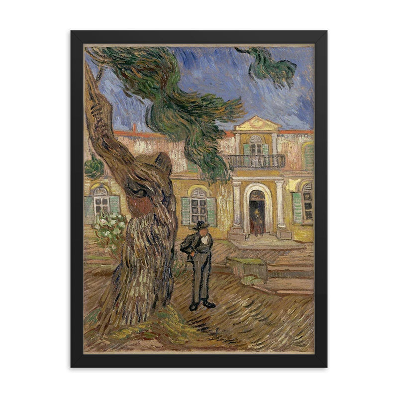 Hospital at Saint-Rémy-de-Provence by Vincent van Gogh, 1889 framed print on a plain backdrop in size 18