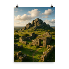 Hound Tor Tors and Ruins Dartmoor England poster on a plain backdrop in size 8"x10".