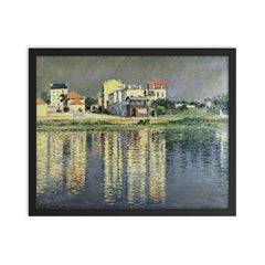 Houses Mirrored in the Seine at Argenteuil by Gustave Caillebotte, 1889 framed print on a plain backdrop in size 16"x20".