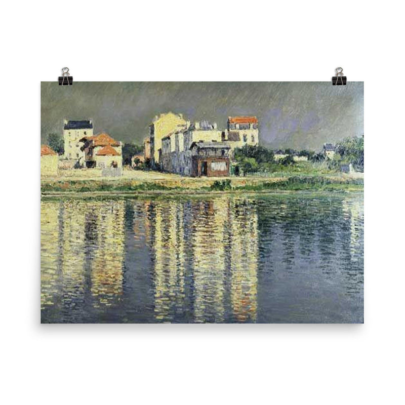 Houses Mirrored in the Seine at Argenteuil by Gustave Caillebotte, 1889 poster on a plain backdrop in size 8
