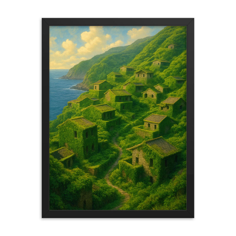 Houtouwan Abandoned Village China framed print on a plain backdrop in size 18