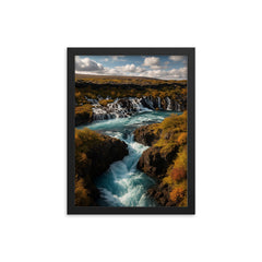 Hraunfossar and Barnafoss Iceland framed print on a plain backdrop in size 12"x16".