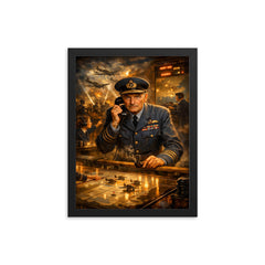Hugh Dowding in RAF operations room framed print on a plain backdrop in size 12"x16".