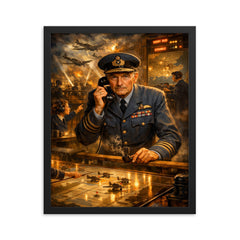 Hugh Dowding in RAF operations room framed print on a plain backdrop in size 16"x20".