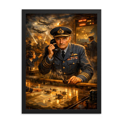 Hugh Dowding in RAF operations room framed print on a plain backdrop in size 18"x24".