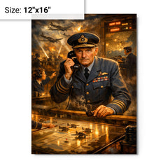 Hugh Dowding in RAF operations room metal print on a plain backdrop in size 12"x16".