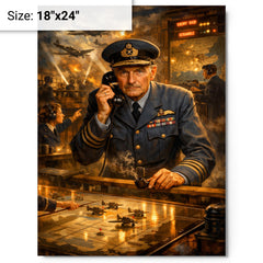 Hugh Dowding in RAF operations room metal print on a plain backdrop in size 18"x24".