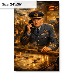 Hugh Dowding in RAF operations room metal print on a plain backdrop in size 24"x36".