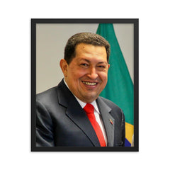 Hugo Chavez framed print on a plain backdrop in size 16"x20".